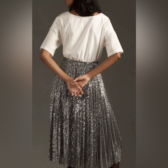 Anthropologie Delfi Collective Tofer White Metallic Pleated Midi Dress Size M - Picture 8 of 10